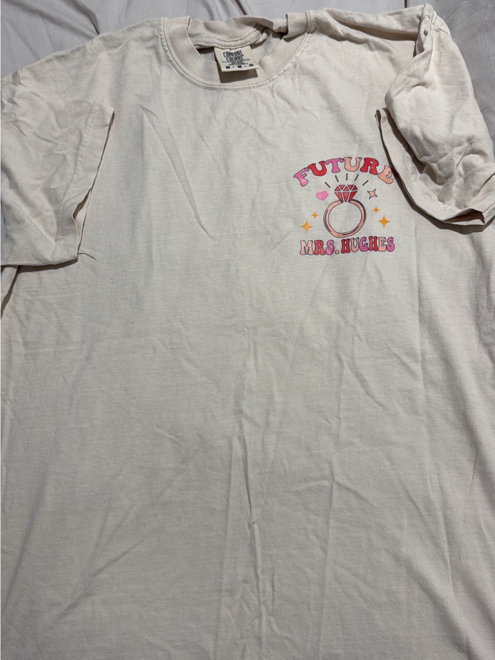 Comfort Colors Kids Cream Tee with Pink 'Future Mrs. Hughes' Graphic